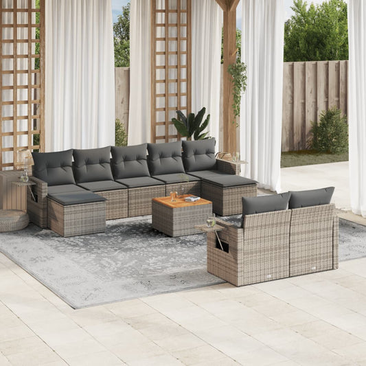 Set Divano da Giardino 10 pz con Cuscini Grigio in Polyrattan | homemem39