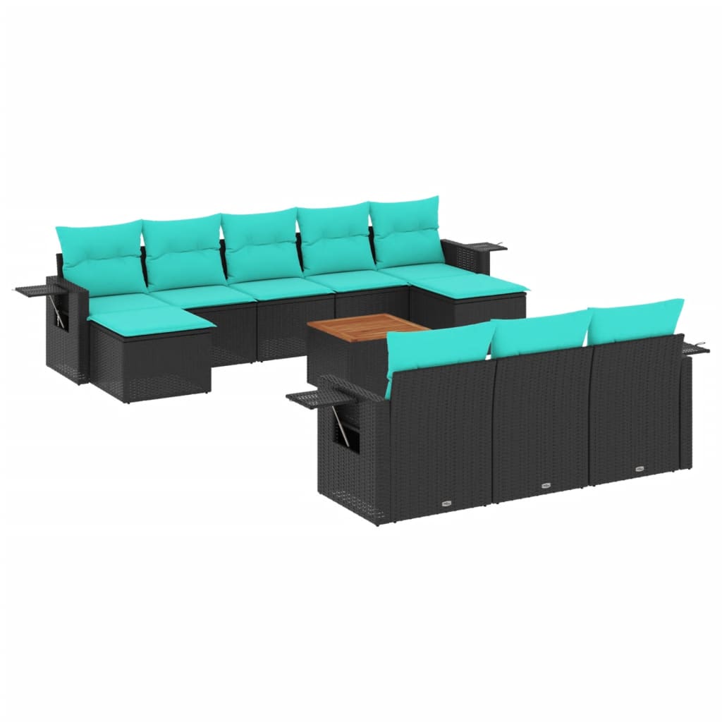 Set Divani da Giardino 11 pz con Cuscini Nero in Polyrattan | homemem39