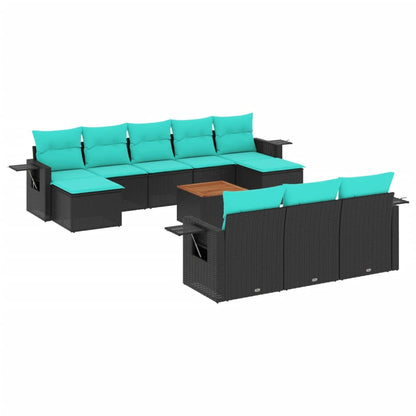 Set Divani da Giardino 11 pz con Cuscini Nero in Polyrattan | homemem39