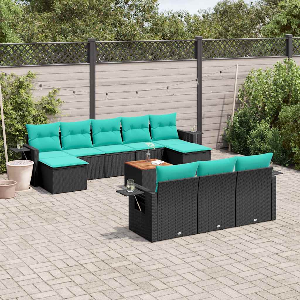 Set Divani da Giardino 11 pz con Cuscini Nero in Polyrattan | homemem39