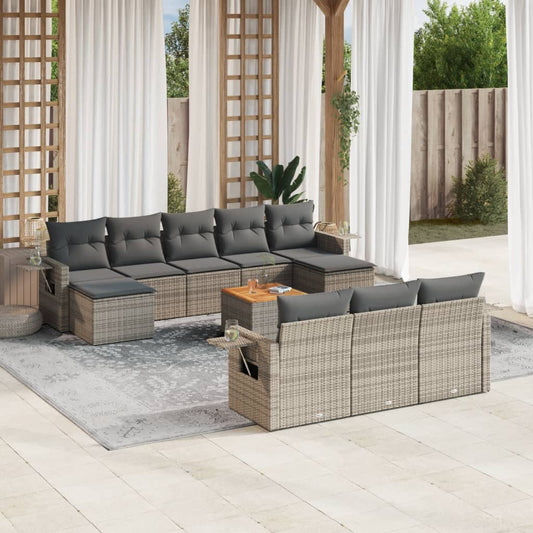 Set Divani da Giardino 11 pz con Cuscini in Polyrattan Grigio | homemem39