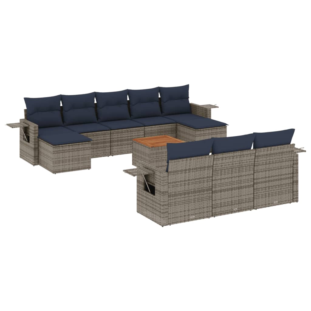 Set Divani da Giardino 11 pz con Cuscini Grigio in Polyrattan | homemem39