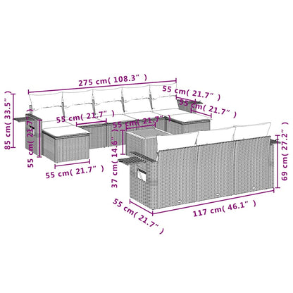 Set Divani da Giardino 11 pz con Cuscini Grigio in Polyrattan | homemem39