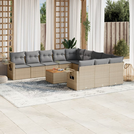 Set Divani da Giardino 12 pz con Cuscini Beige in Polyrattan