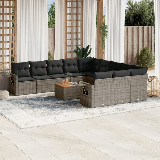 Set Divani da Giardino 12 pz con Cuscini Grigio in Polyrattan | homemem39