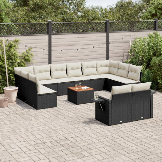 Set Divani da Giardino 13pz con Cuscini Nero in Polyrattan | homemem39