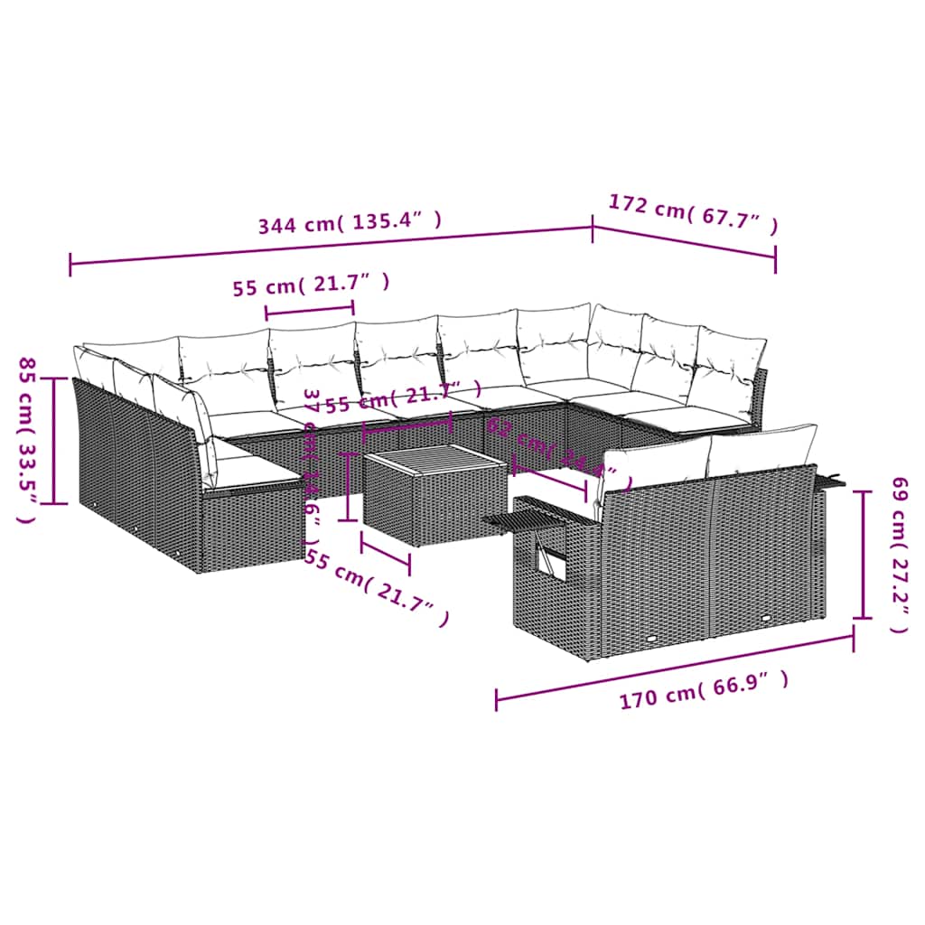 Set Divani da Giardino 13 pz con Cuscini Nero in Polyrattan | homemem39