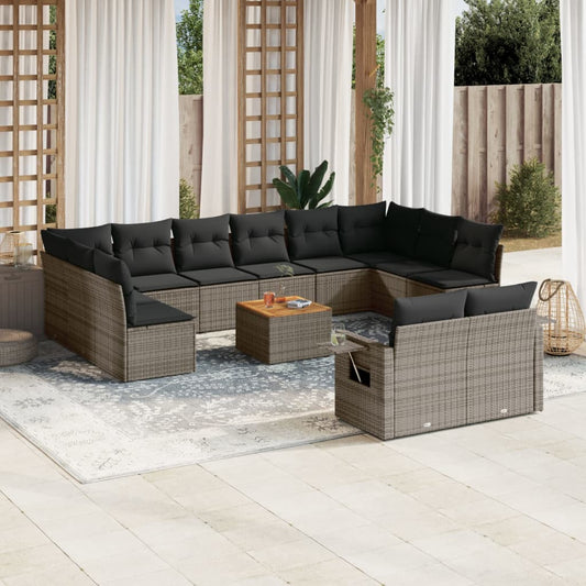 Set Divani da Giardino 13 pz con Cuscini Grigio in Polyrattan | homemem39