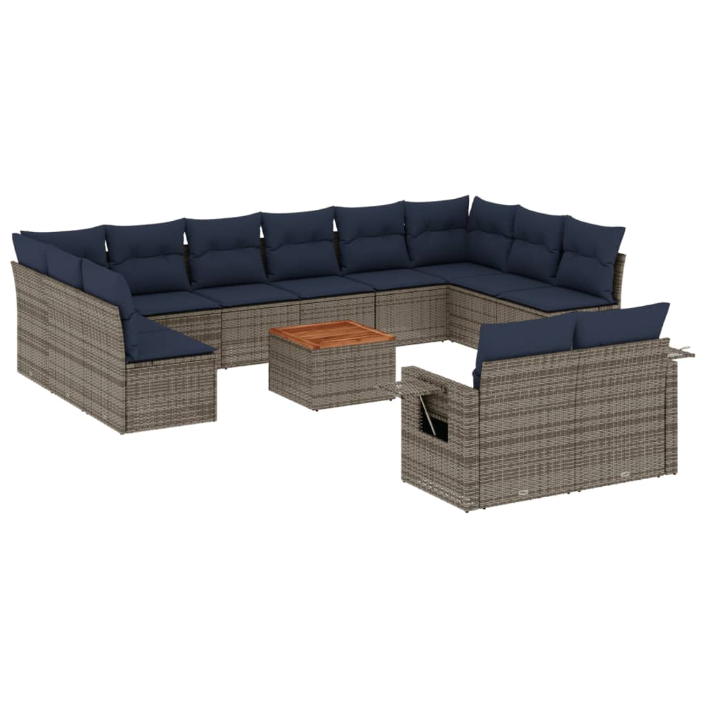 Set Divani da Giardino 13 pz con Cuscini Grigio in Polyrattan | homemem39