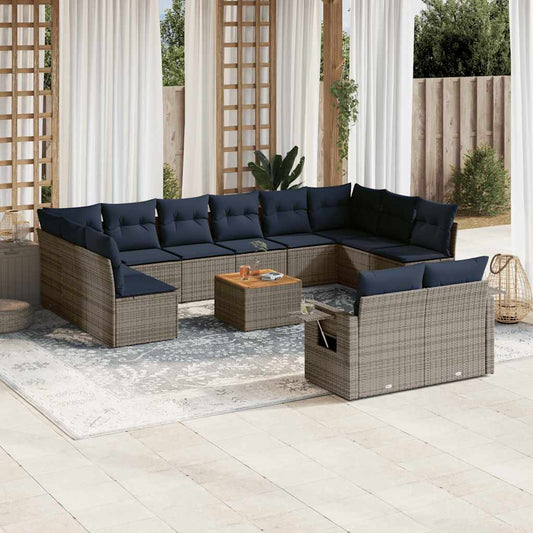 Set Divani da Giardino 13 pz con Cuscini Grigio in Polyrattan | homemem39