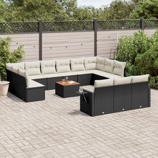 Set Divani da Giardino 14pz con Cuscini in Polyrattan Nero | homemem39
