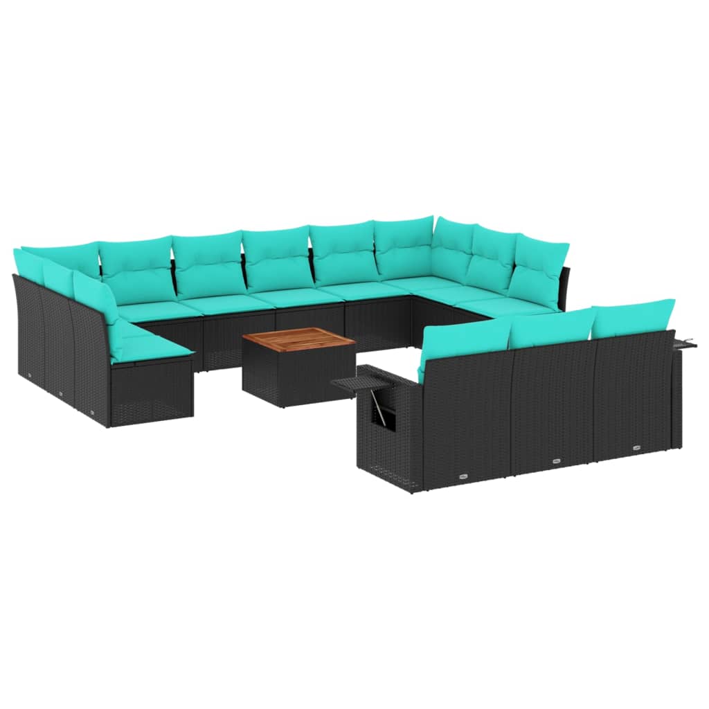 Set Divani da Giardino 14 pz con Cuscini Nero in Polyrattan | homemem39