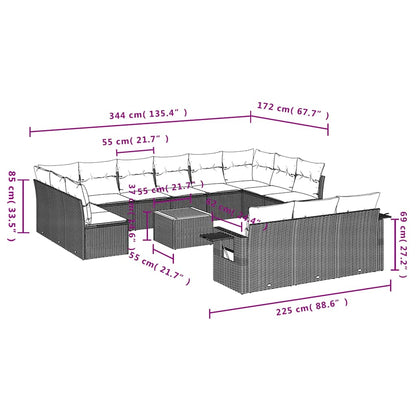 Set Divani da Giardino 14 pz con Cuscini Nero in Polyrattan | homemem39