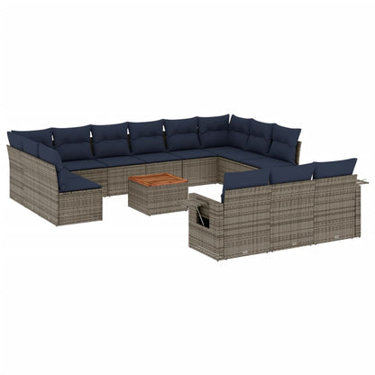 Set Divani da Giardino 14 pz con Cuscini Grigio in Polyrattan | homemem39