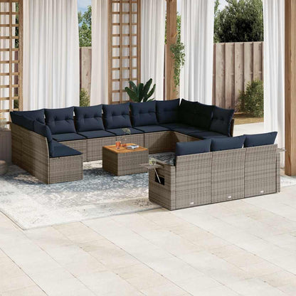 Set Divani da Giardino 14 pz con Cuscini Grigio in Polyrattan | homemem39