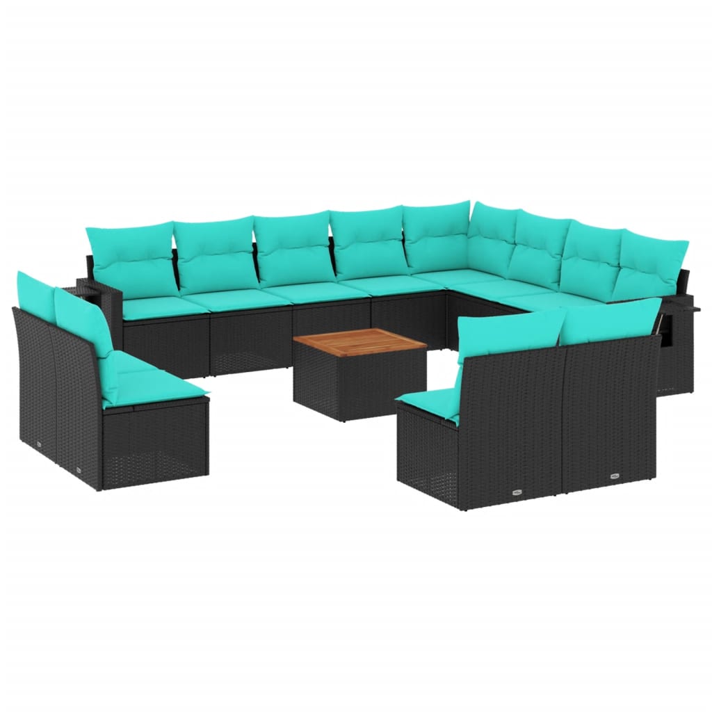 Set Divani da Giardino 13 pz con Cuscini Nero in Polyrattan | homemem39