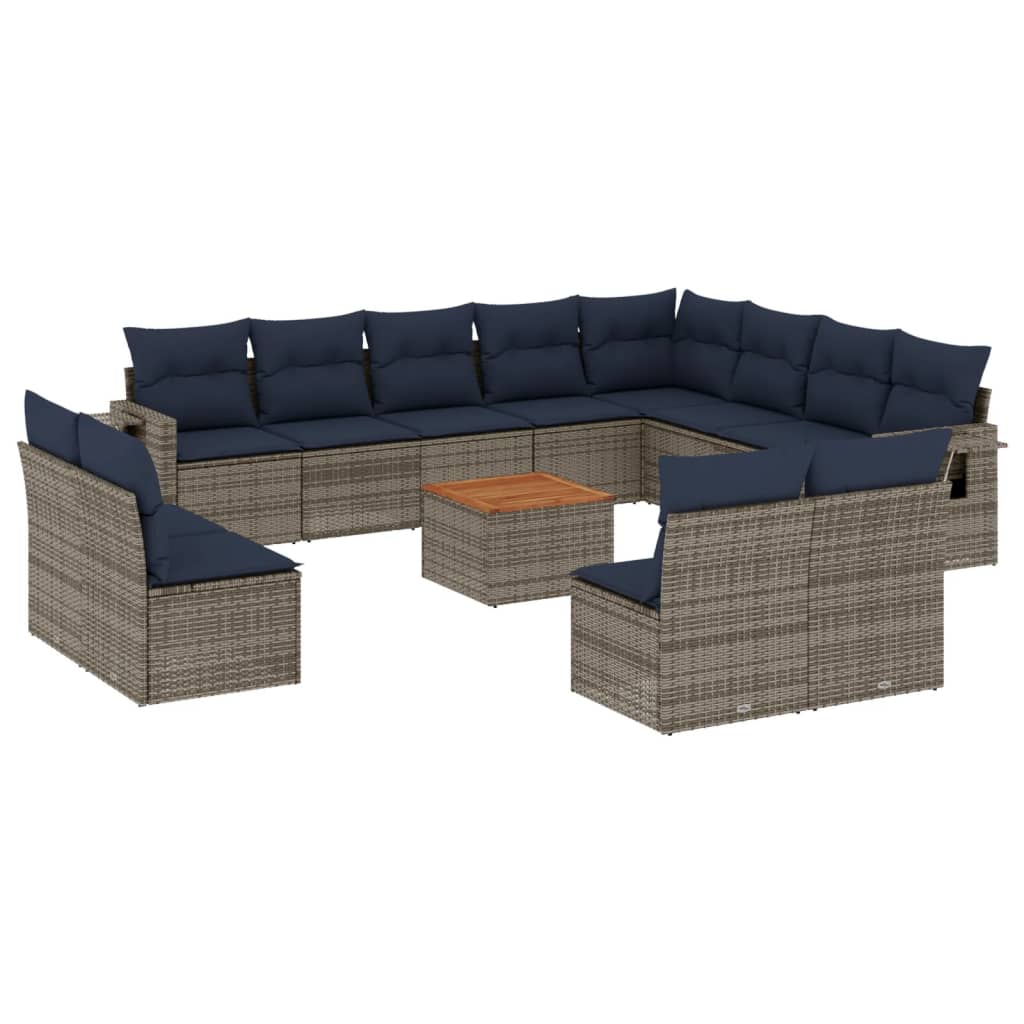 Set Divani da Giardino 13 pz con Cuscini Grigio in Polyrattan | homemem39