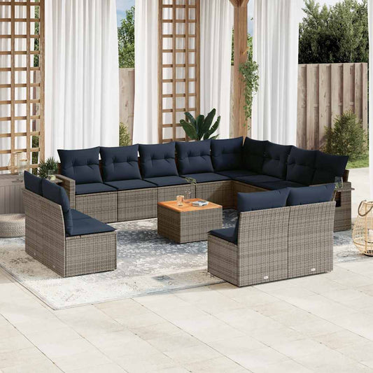 Set Divani da Giardino 13 pz con Cuscini Grigio in Polyrattan | homemem39