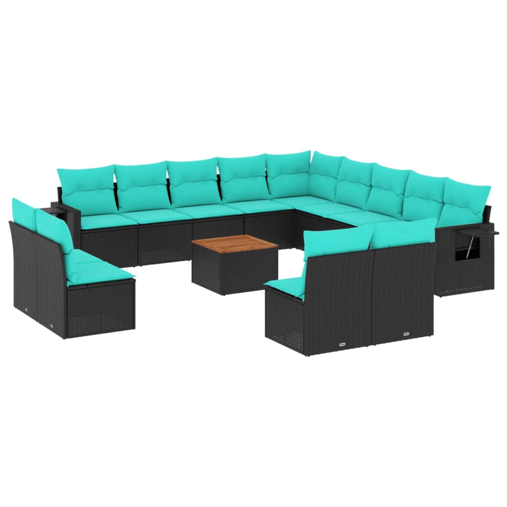 Set Divani da Giardino 14 pz con Cuscini Nero in Polyrattan | homemem39