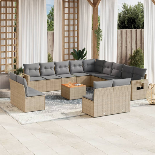 Set Divani da Giardino 14pz con Cuscini in Polyrattan Beige