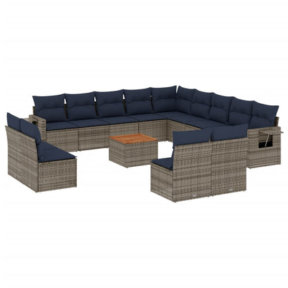 Set Divani da Giardino 14 pz con Cuscini Grigio in Polyrattan | homemem39