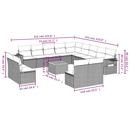 Set Divani da Giardino 14 pz con Cuscini Grigio in Polyrattan | homemem39