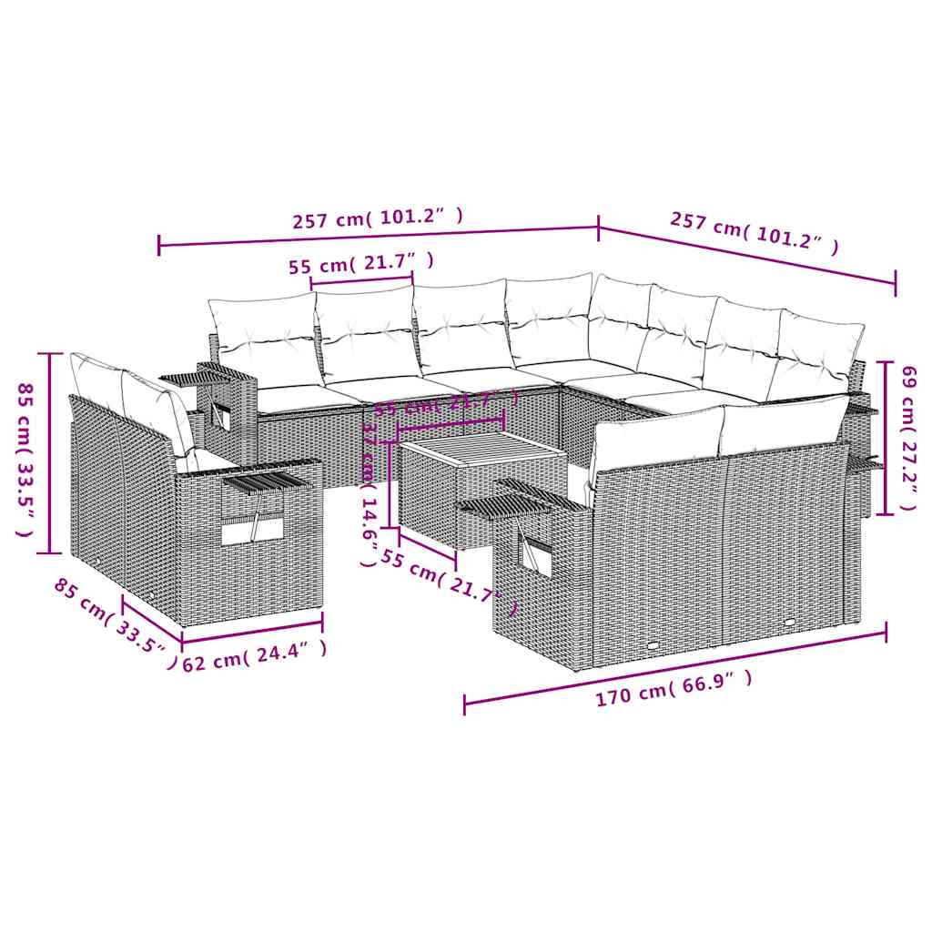 Set Divani da Giardino 12 pz con Cuscini Nero in Polyrattan | homemem39