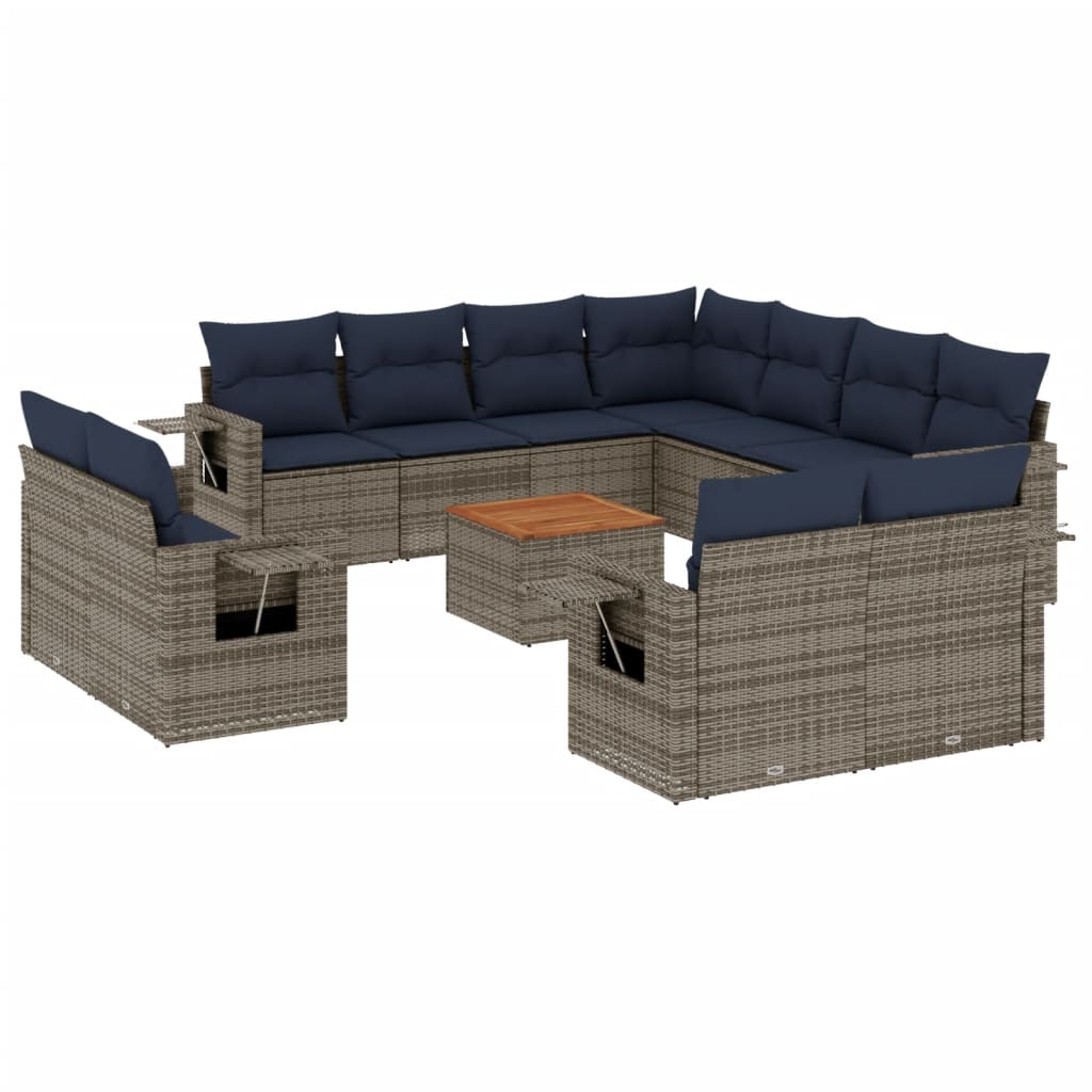 Set Divani da Giardino 12 pz con Cuscini Grigio in Polyrattan | homemem39