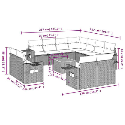 Set Divani da Giardino 12 pz con Cuscini Grigio in Polyrattan | homemem39