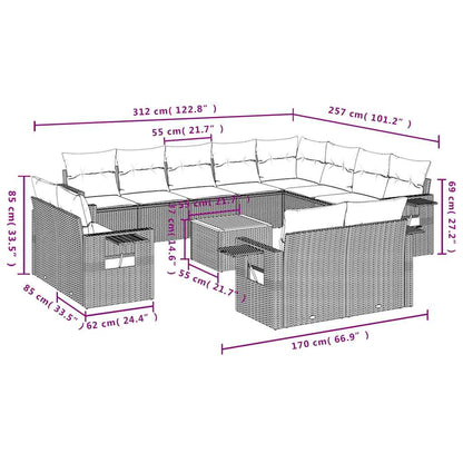 Set Divani da Giardino 13 pz con Cuscini Nero in Polyrattan | homemem39