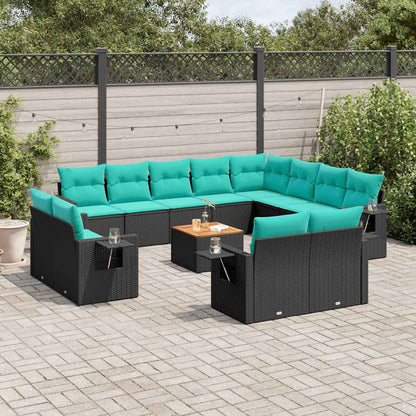Set Divani da Giardino 13 pz con Cuscini Nero in Polyrattan | homemem39