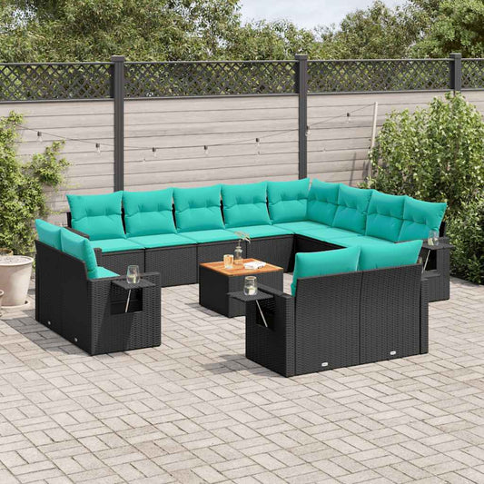 Set Divani da Giardino 13 pz con Cuscini Nero in Polyrattan | homemem39