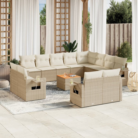 Set Divano da Giardino 13 pz con Cuscini Beige in Polyrattan - homemem39