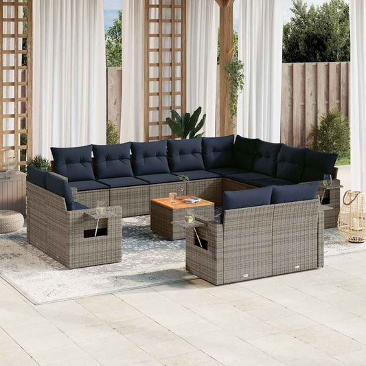Set Divani da Giardino 13 pz con Cuscini Grigio in Polyrattan | homemem39