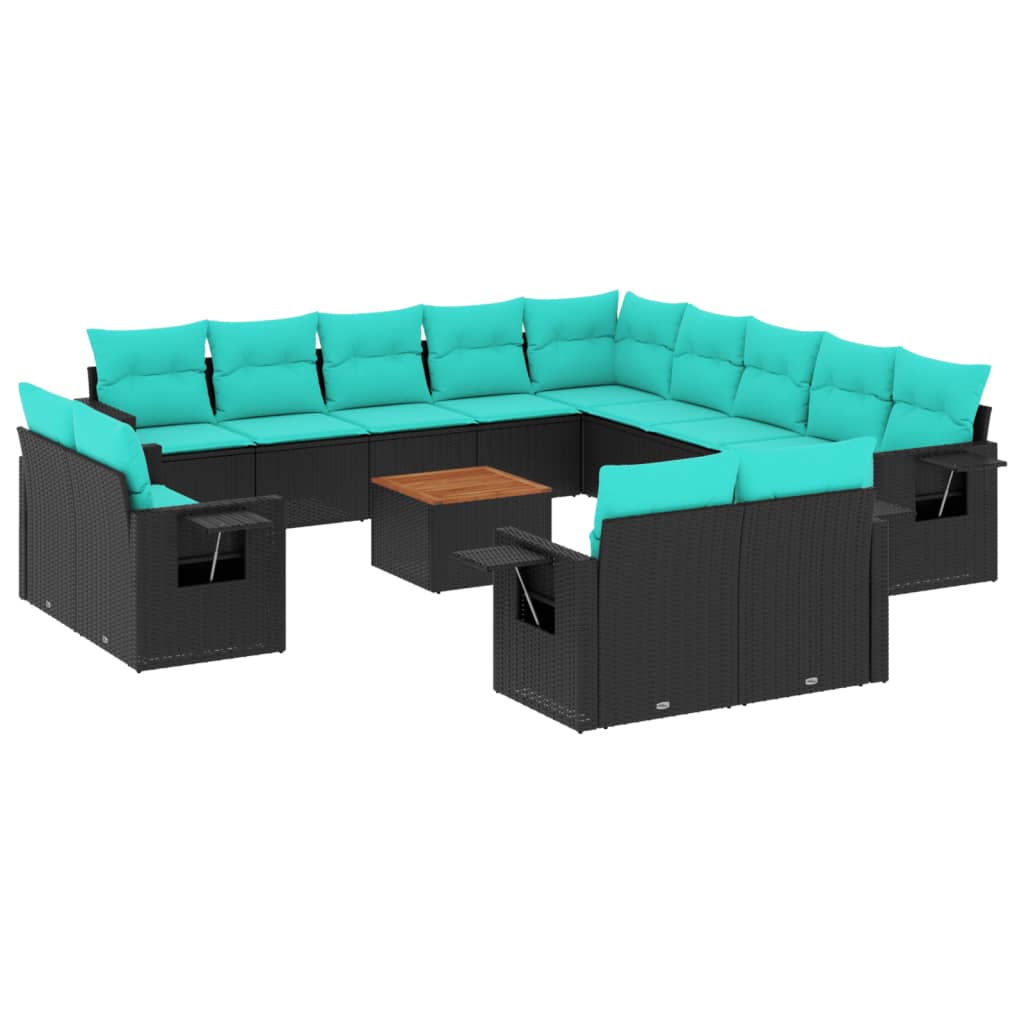 Set Divani da Giardino 14 pz con Cuscini Nero in Polyrattan | homemem39