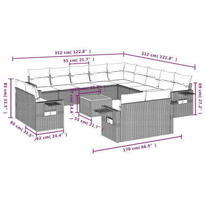Set Divani da Giardino 14 pz con Cuscini Nero in Polyrattan | homemem39