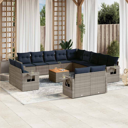 Set Divani da Giardino 14 pz con Cuscini Grigio in Polyrattan | homemem39
