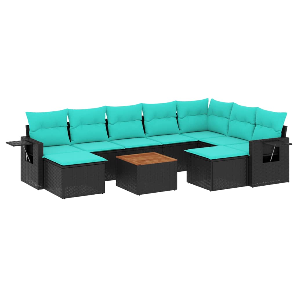 Set Divani da Giardino 10 pz con Cuscini Nero in Polyrattan | homemem39
