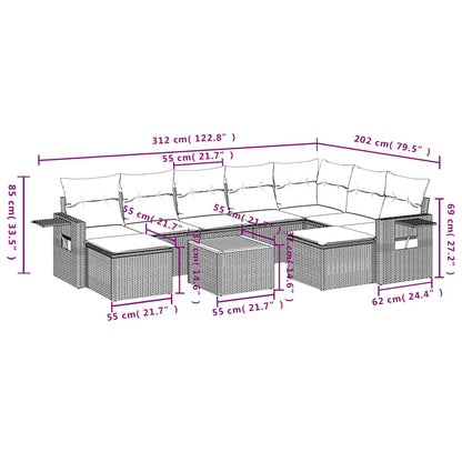 Set Divani da Giardino 10 pz con Cuscini Nero in Polyrattan | homemem39