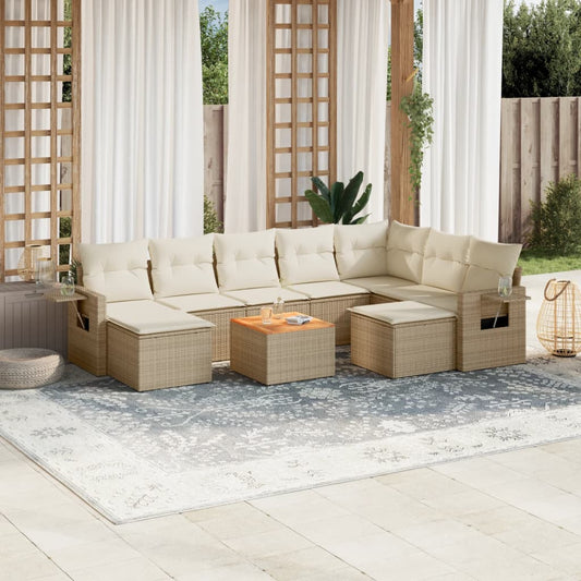 Set Divano da Giardino 10 pz con Cuscini Beige in Polyrattan | homemem39