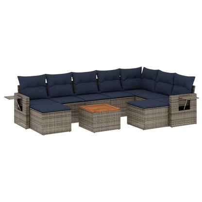 Set Divani da Giardino 10 pz con Cuscini Grigio in Polyrattan | homemem39