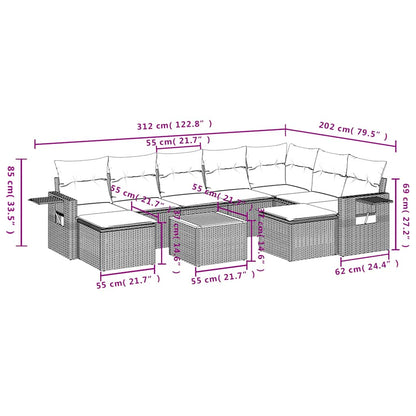 Set Divani da Giardino 10 pz con Cuscini Grigio in Polyrattan | homemem39