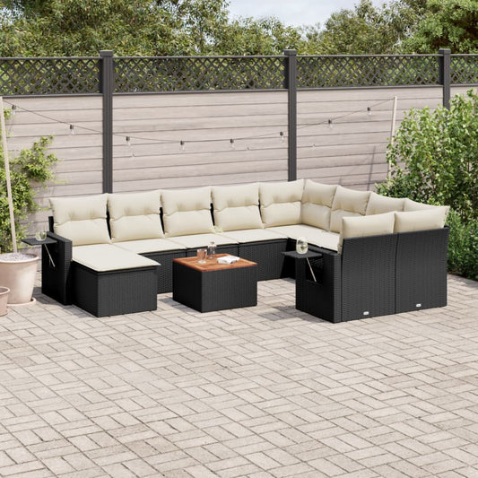 Set Divani da Giardino 11 pz con Cuscini in Polyrattan Nero | homemem39
