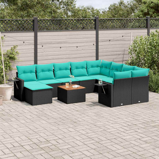 Set Divani da Giardino 11 pz con Cuscini Nero in Polyrattan | homemem39