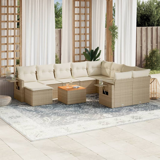 Set Divani da Giardino 11 pz con Cuscini Beige in Polyrattan - homemem39