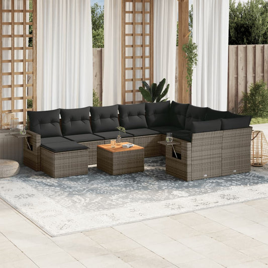 Set Divani da Giardino 11 pz con Cuscini in Polyrattan Grigio | homemem39