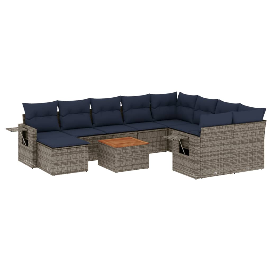 Set Divani da Giardino 11 pz con Cuscini Grigio in Polyrattan | homemem39