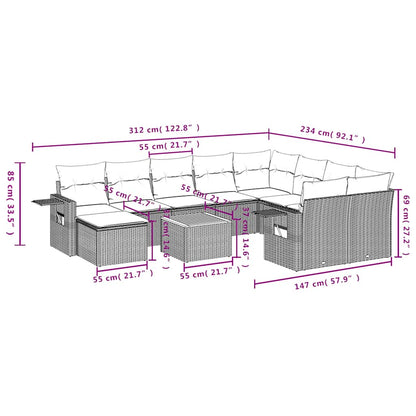 Set Divani da Giardino 11 pz con Cuscini Grigio in Polyrattan | homemem39