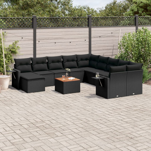 Set Divani da Giardino 12 pz con Cuscini Nero in Polyrattan | homemem39