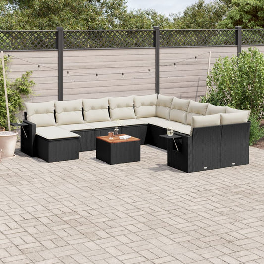 Set Divani da Giardino 12 pz con Cuscini Nero in Polyrattan